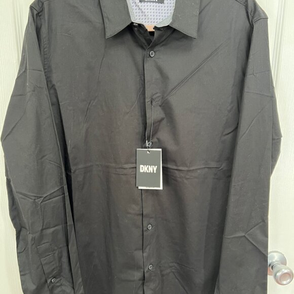 NWT DKNY Black Dress Shirt long sleeve Large - Picture 4 of 7